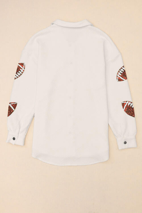 Snap And Patch Button Collared With Jacket Neck Football Sequin Closure Coats-L