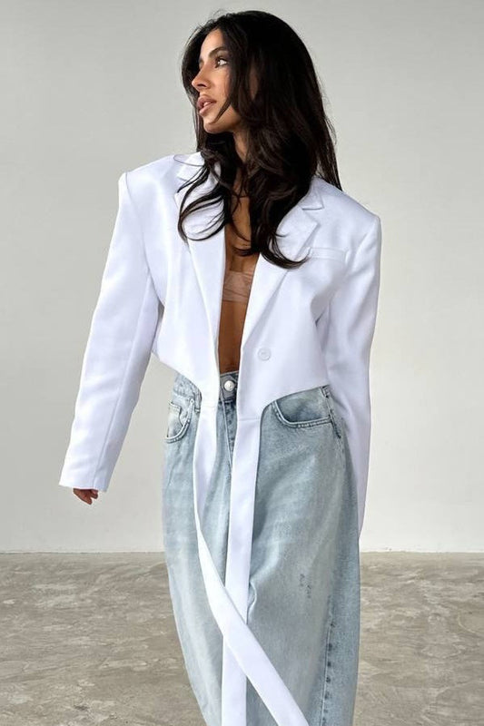 Blazer in Unifarbe mit Bindekragen