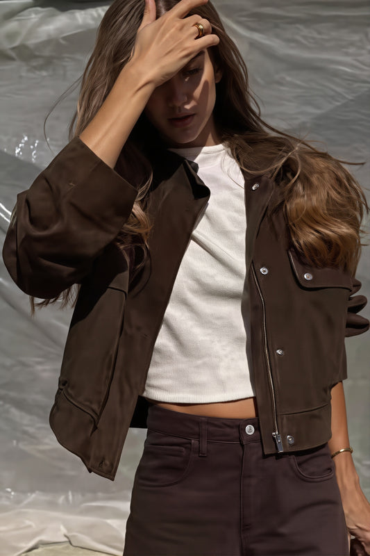 Stand Collar Suede Pocket Bomber Jacket