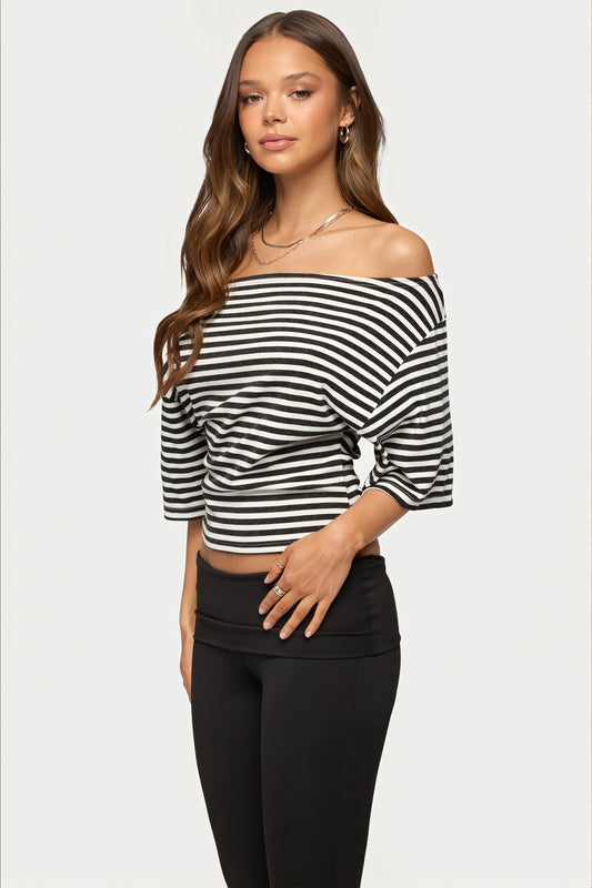 Casual Striped Dolman Sleeve Blouse