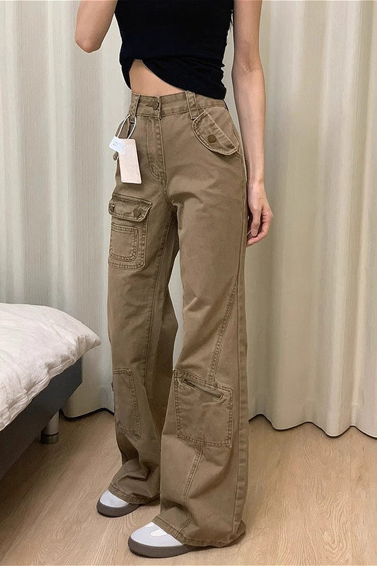 Vintage Denim Wide Leg Cargo Pants