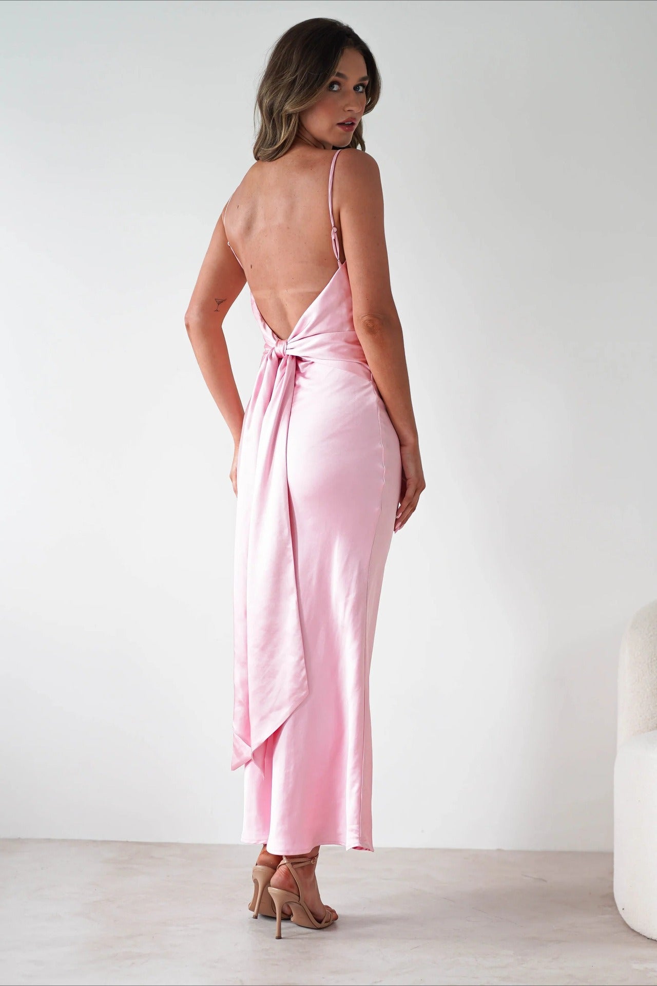 Satin Backless Tie Party Dress