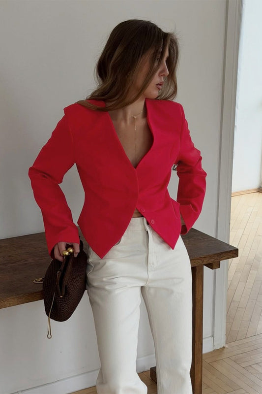 Deep V Sculpted Waist Cropped Blazer