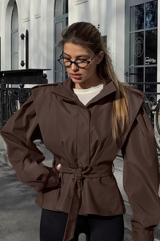 Gathered Shoulder Belted Peplum Jacket