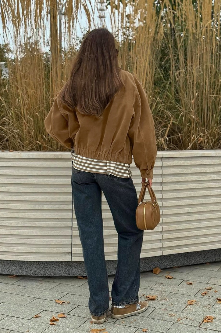 Vintage Suede Zip Front Relaxed Jacket