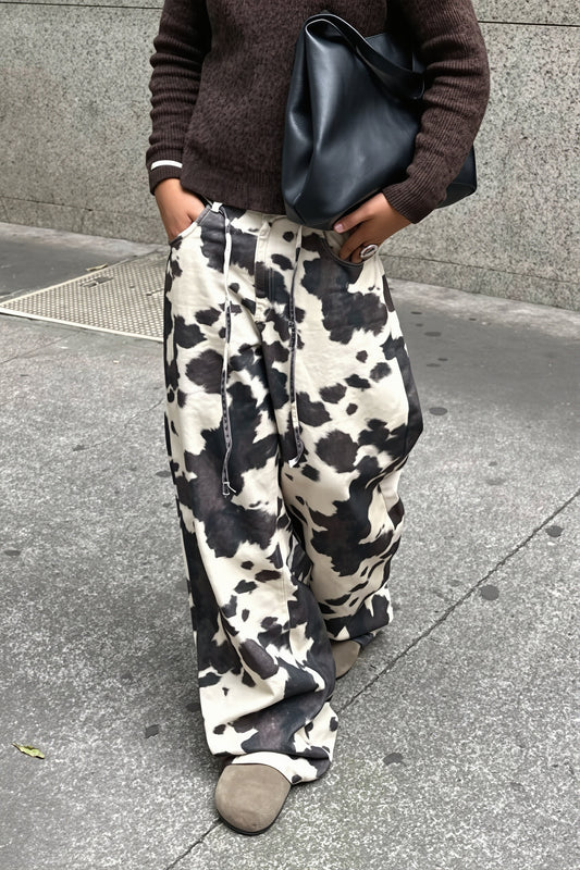 Cow Print Straight Leg Denim Pants