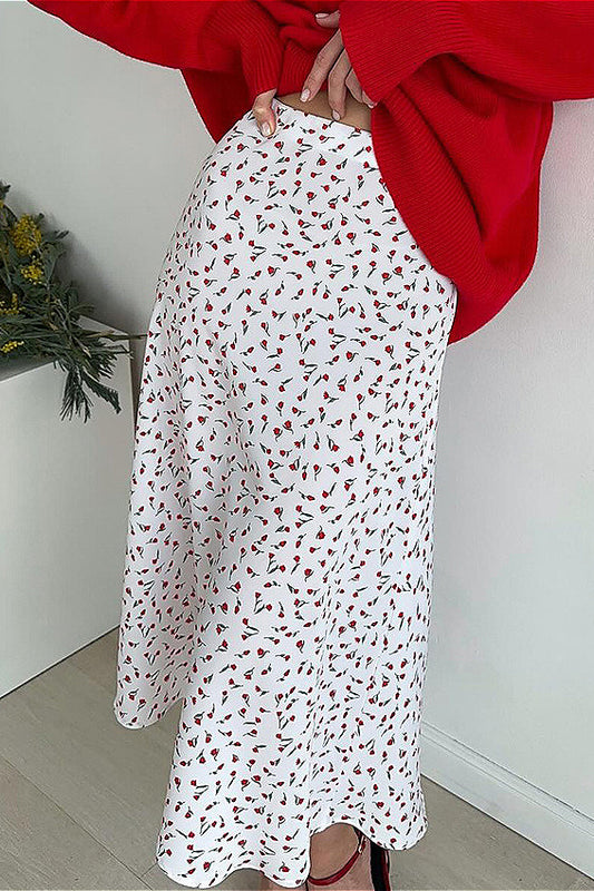 Hochtaillierter Meerjungfrauenrock mit Blumenmuster, hochgeschnitten, mit Fischschwanzsaum,