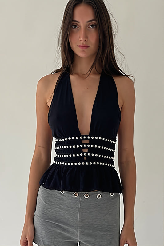 Hollow Out Backless Halter Top