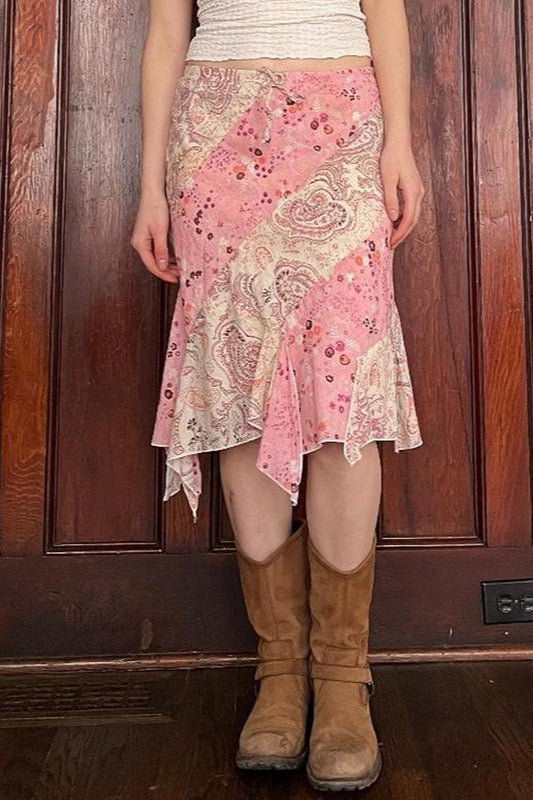 Asymmetrischer Midi-Rock mit Blumenmuster und Rüschen