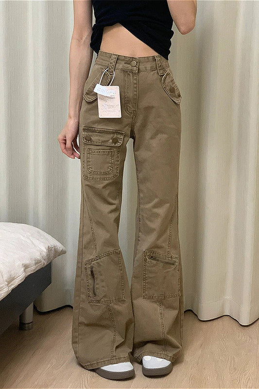 Vintage Denim Wide Leg Cargo Pants Khaki / S