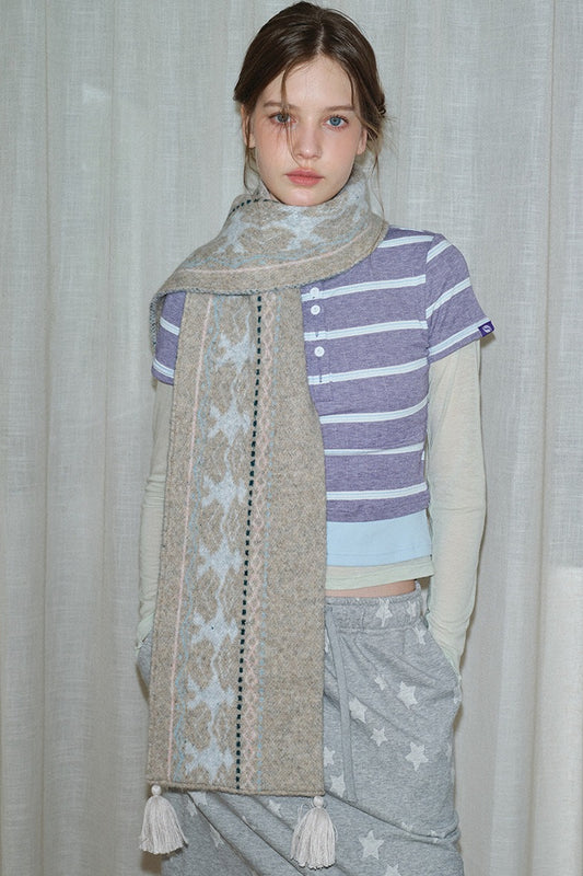 Weicher Schal aus Wollmischung mit Fair-Isle-Fransen