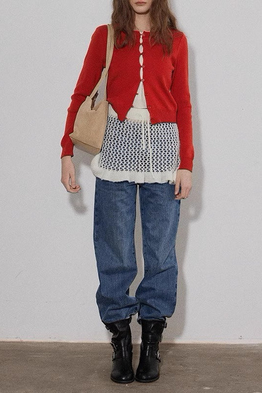 Farbblock-Fake-Zweiteiler-Strickjacke