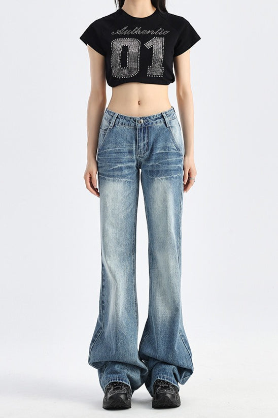 Low Rise Loose Bootcut Floor-Length Jeans Blue / XS