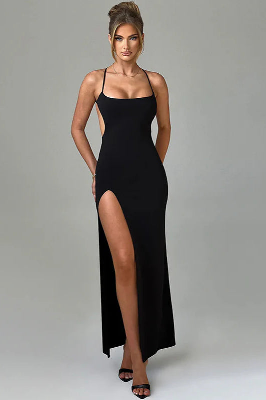 Sommer Sexy Split Kleid Slim Fit Spaghetti Strap Partykleid 