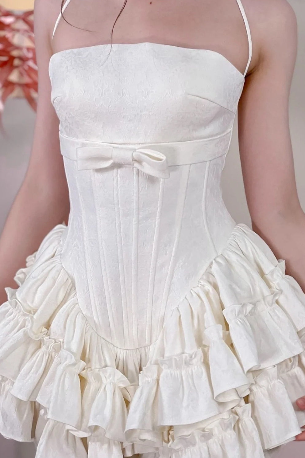 Boned Bow Lace-Up Mini Tulle Party Dress