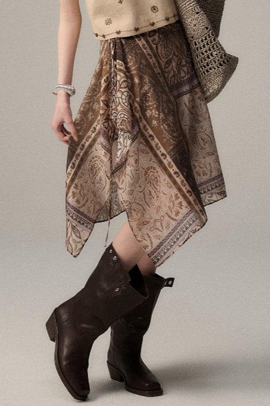 Überlappender Midirock mit Retro-Print