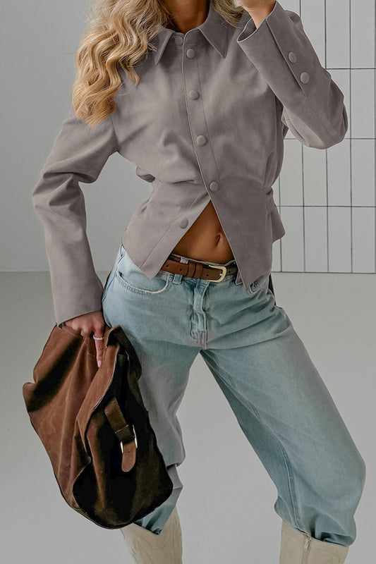 Vintage Khaki Wildleder Taille Cinched Bluse