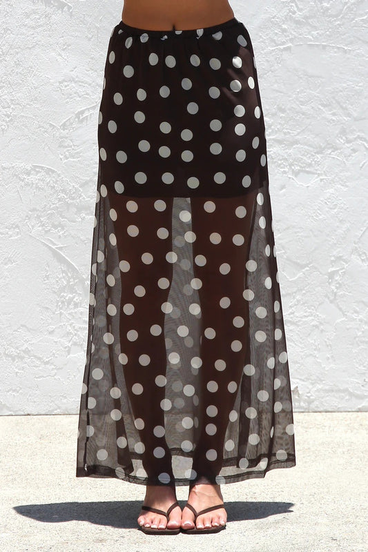 Polka Dot Sheer Casual Maxi Skirt