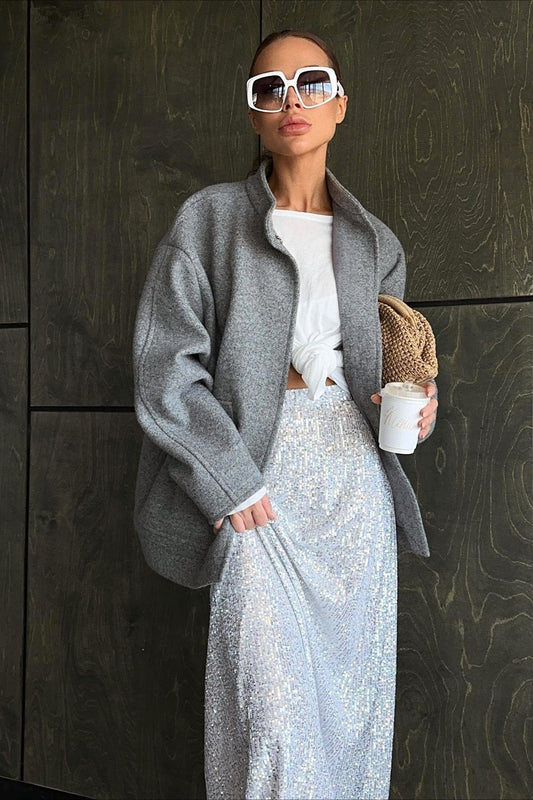 Mantel aus Wollmischung mit Stehkragen