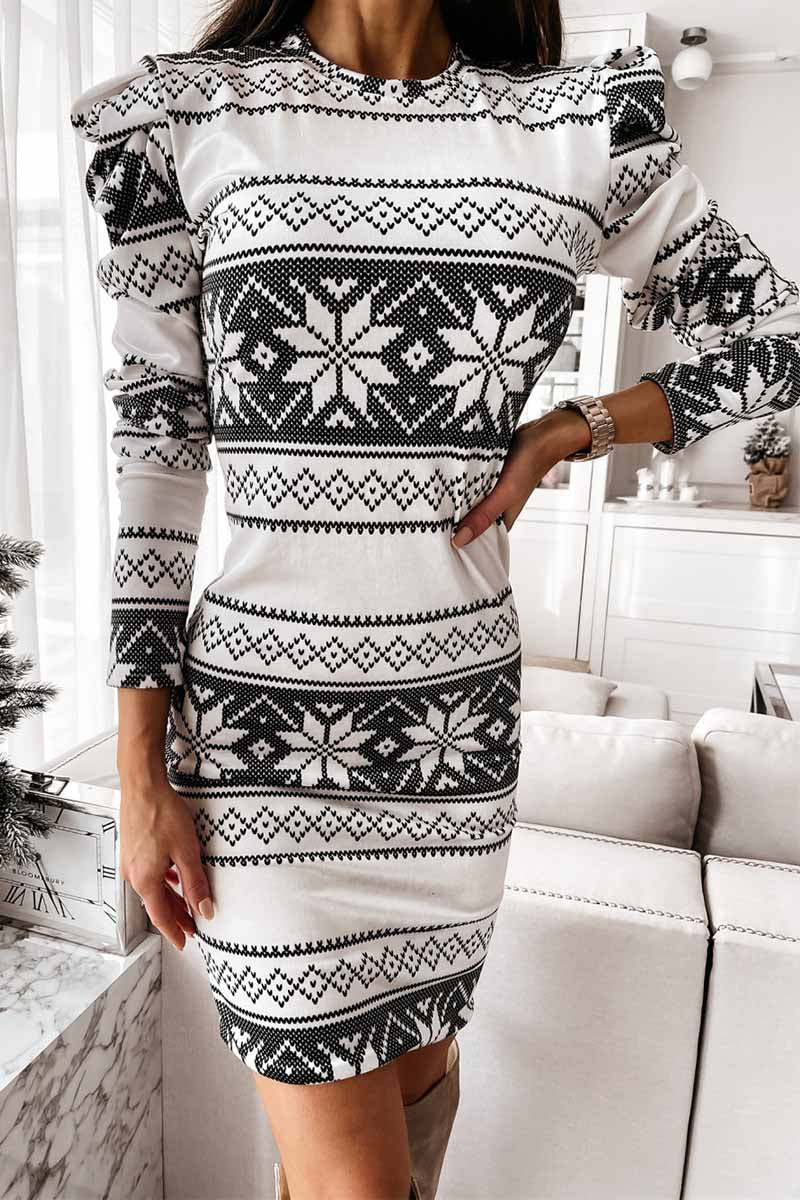 Florcoo Stitching Flower Picture Modern Double V-Neck Midi Dress Dresses