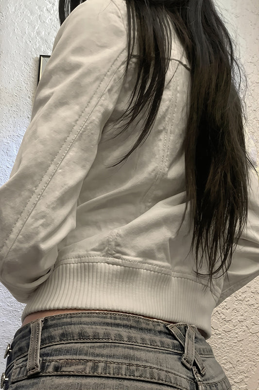 Cropped Zip Front Utility Bomber Jacket