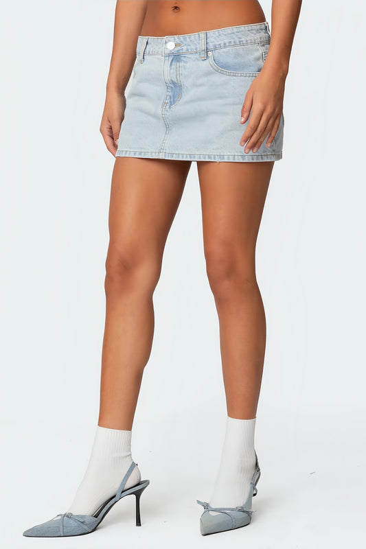 Washed Denim Panel Mini Skirt