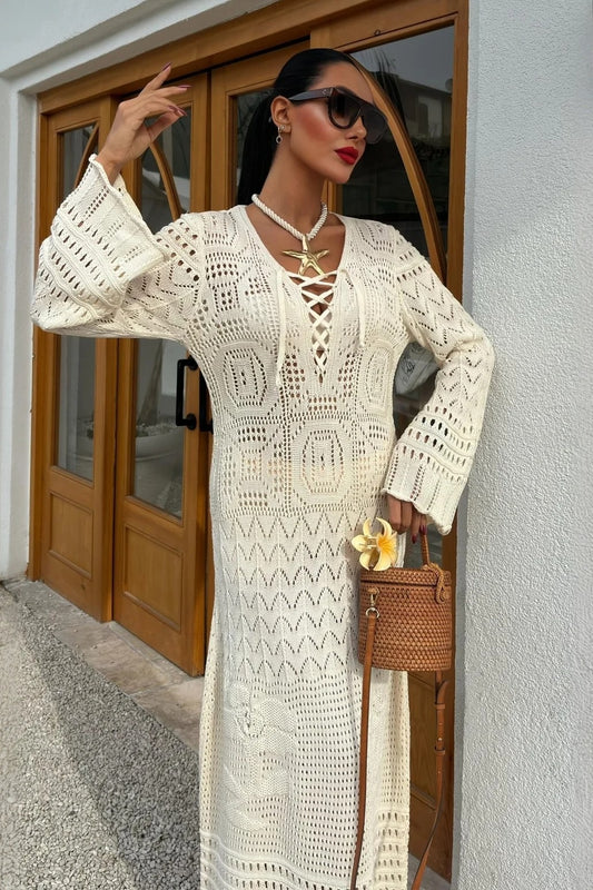 Schickes, figurbetontes Boho-Kleid aus Strick