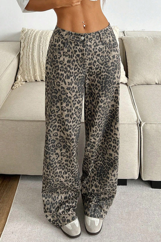 Sexy Leopard Print Wide Leg Pants