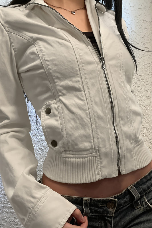 Cropped Zip Front Utility Bomber Jacket
