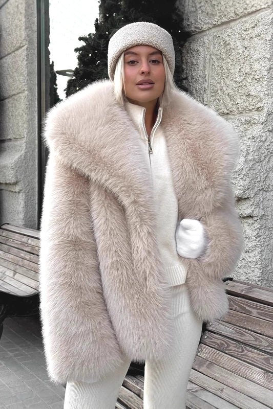 Faux Fox Fur Puffy Collar Coat