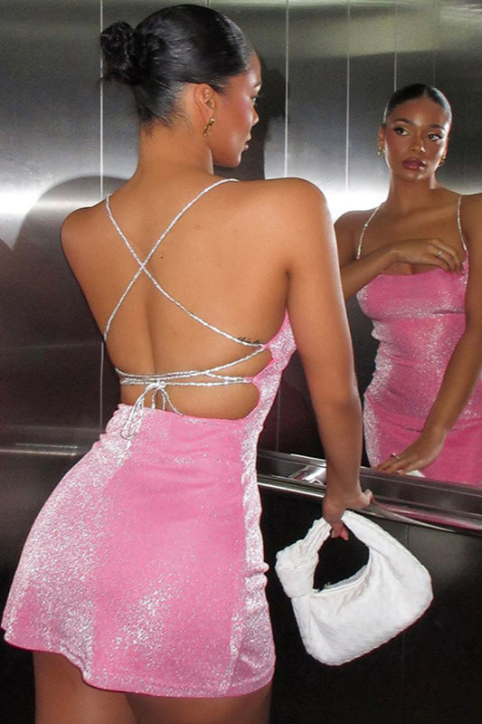 Sparkling Backless Strap Mini Party Dress