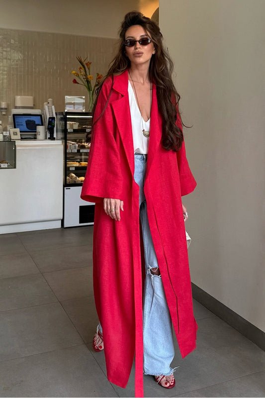 Langärmliger Hemdmantel aus Baumwollleinen