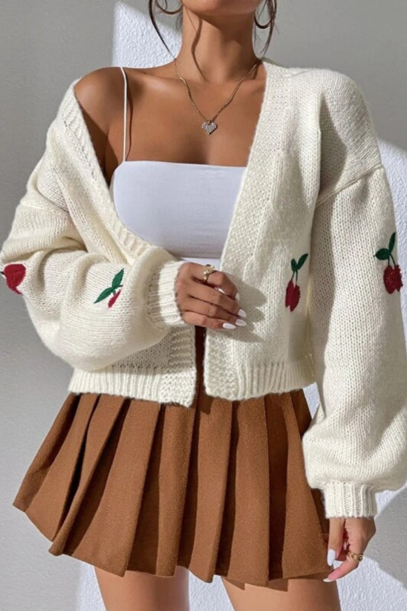 Embroidered Knit Open Front Sweater