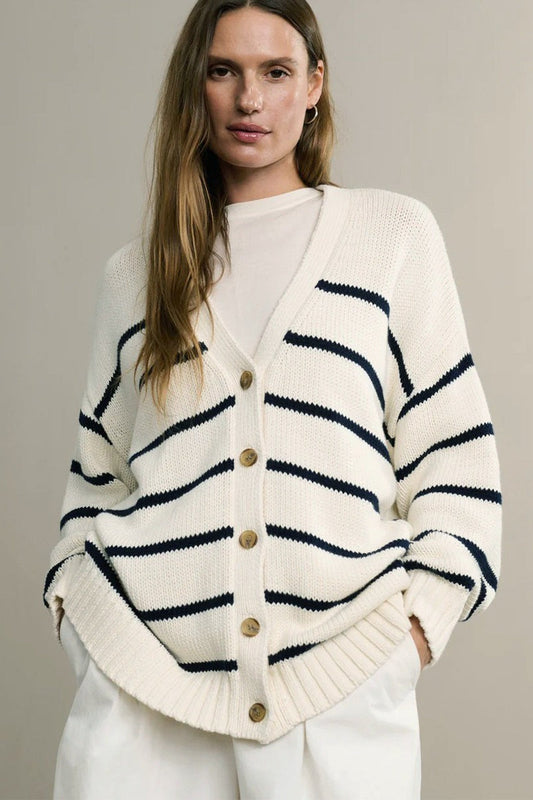 Gestreifter Cardigan-Pullover aus Baumwolle