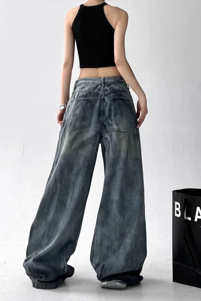 Tie Dye Ripped Wide Leg Jeans