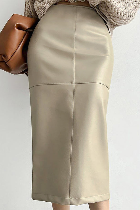 Midirock aus PU-Leder mit hoher Taille und Schlitz
