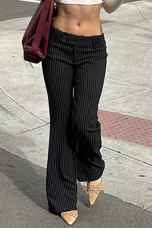 Pinstripe Foldover Waist Flared Pants