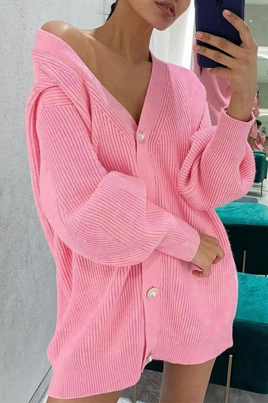 Relaxed V Neck Button Knit Cardigans