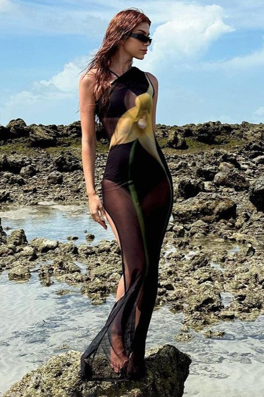 Sexy Maxikleid mit One-Shoulder-Träger und Blumenmuster