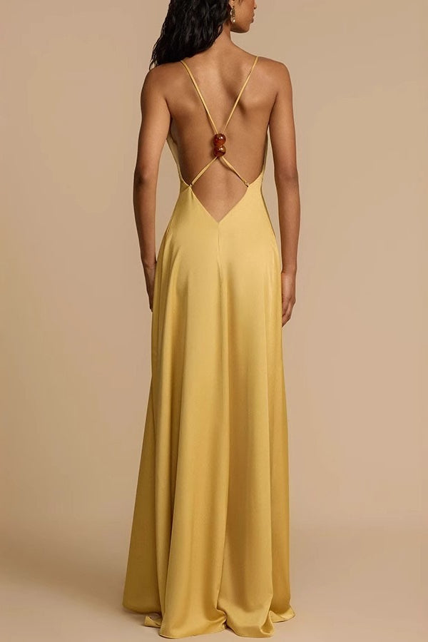 Backless Satin Slip Maxi Dress