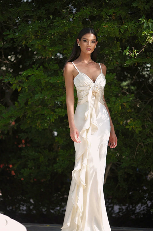 Maxi-Slip-Kleid aus Satin mit Blumenmuster