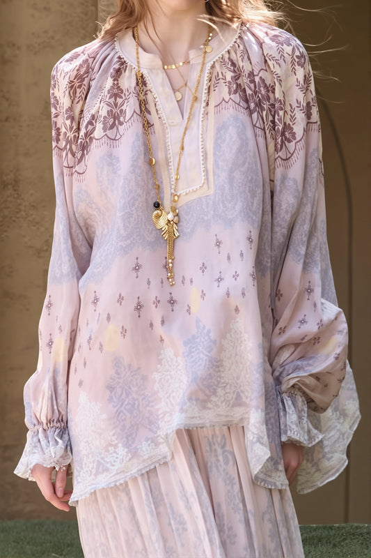 Linen Tie Dye Casual Long Sleeve Blouse