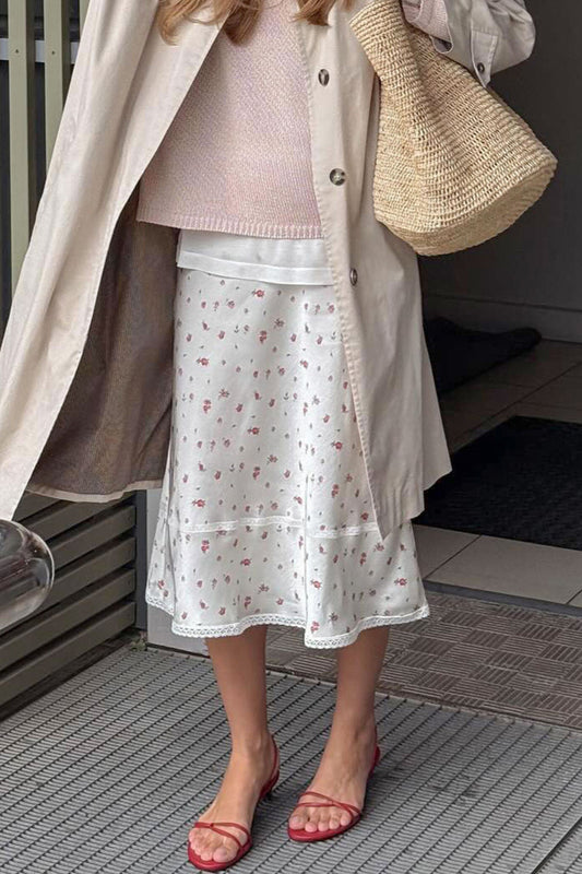 Midi-Rock mit floralem Spitzeneinsatz