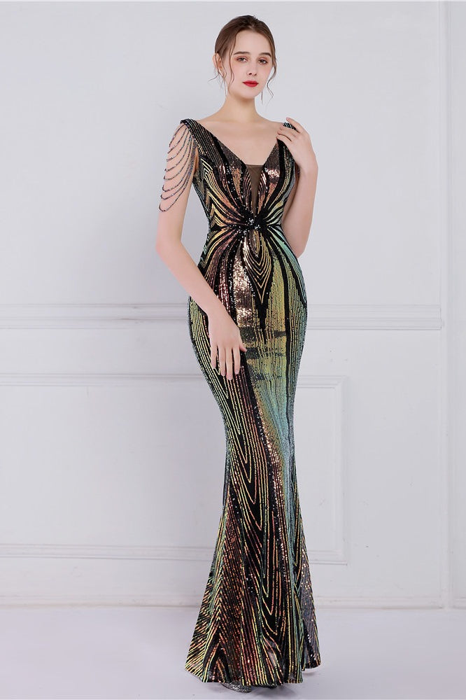 Beaded Floral Sequin Mermaid Party Dress