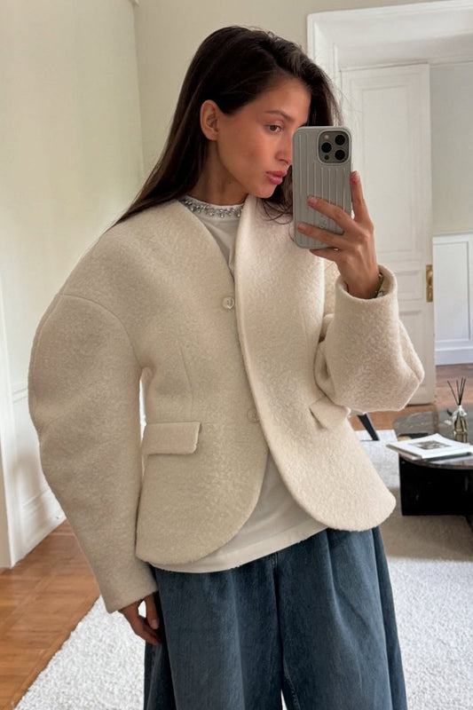 Boucle Collarless Single Breasted Jacket