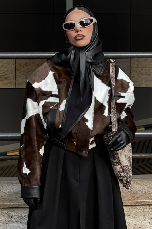 Mantel aus Kunstleder mit Kuhfell-Print und Reverskragen