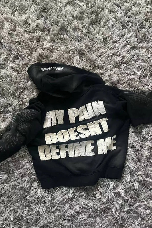 Kapuzenpullover mit Reißverschluss und Buchstabenstickerei 