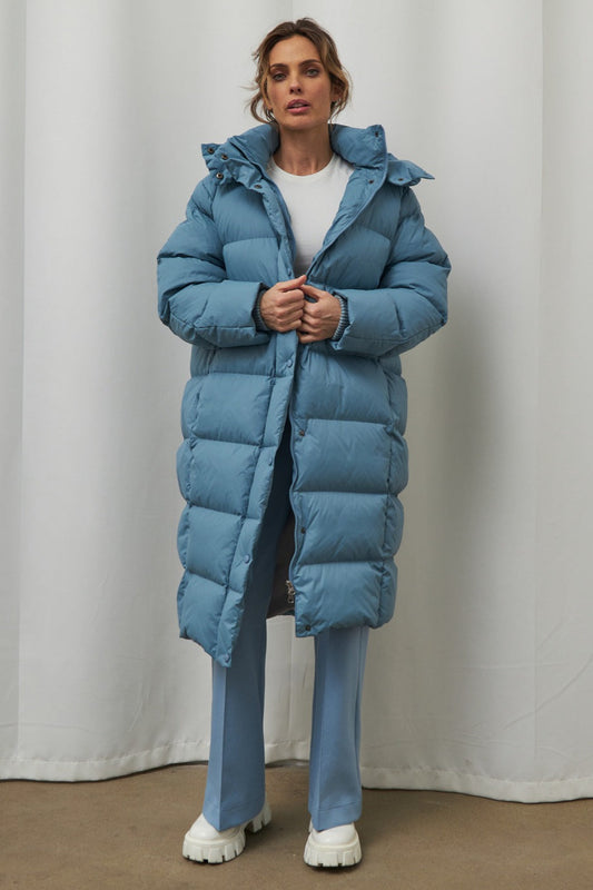 Extra Long Hooded Puffer Jacket S / Blue