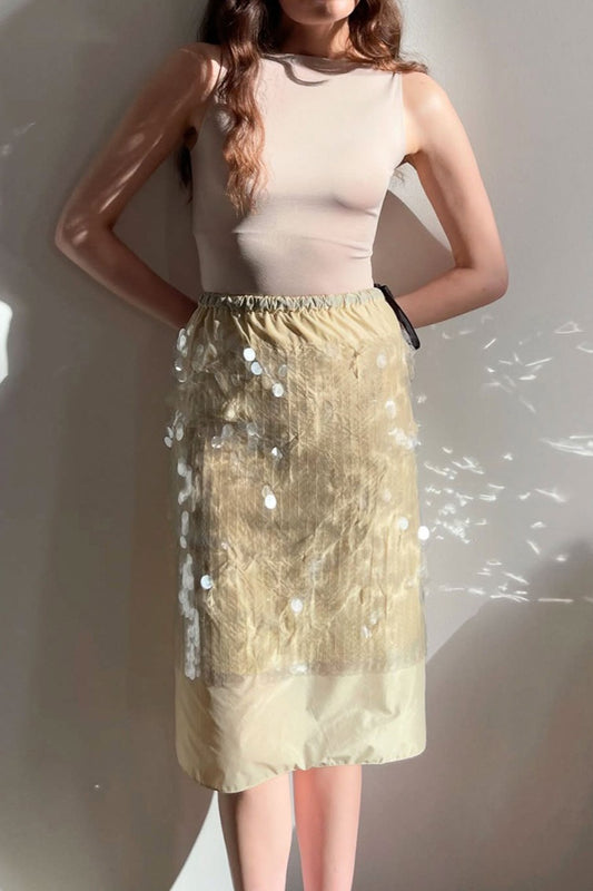 Sequined Fringe Tie Midi Skirt