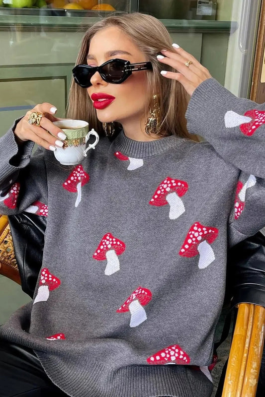 Jacquard-Strickpullover mit Pilzmuster